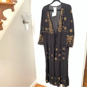 NWT Free People x NFC.La Cienega Embroidered Kimono Black Duster Swim CoverUp